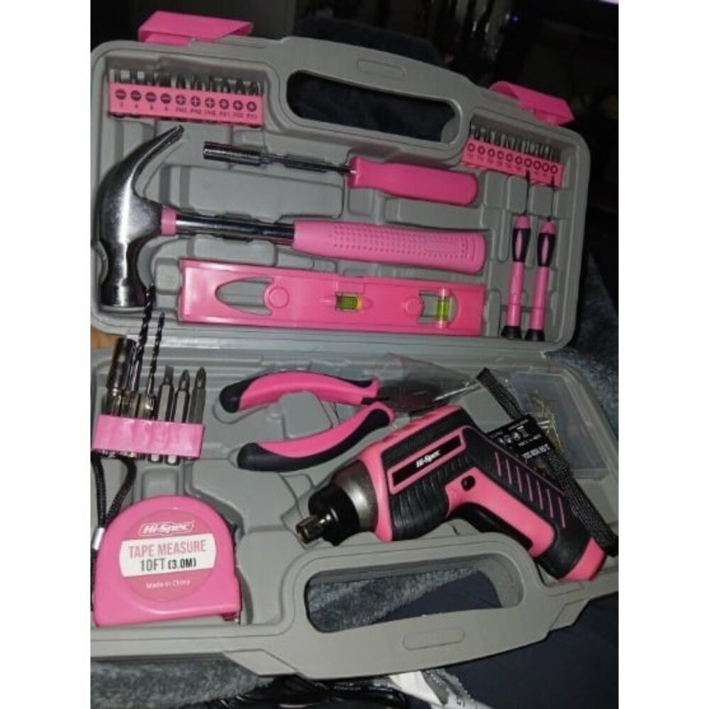 35pc Pink tool kit with 3.6V USB Electric Screwdriver and drill set